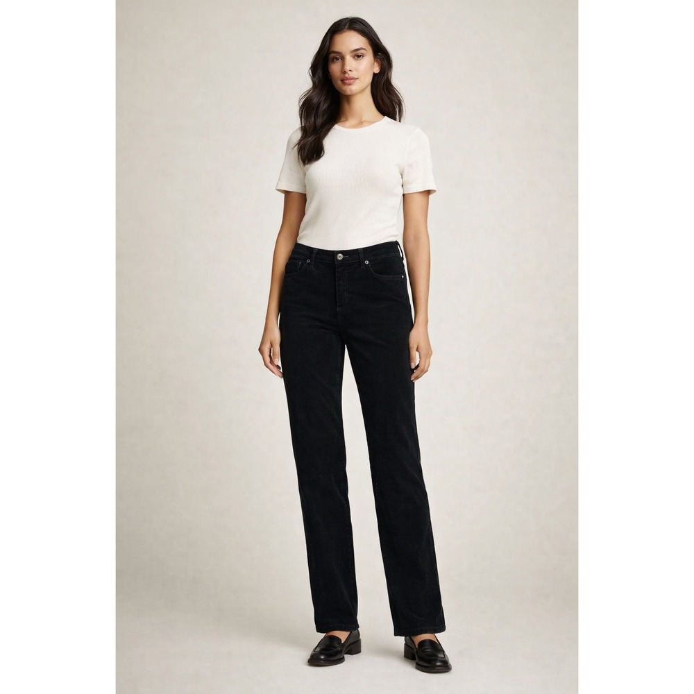LRL Ralph Lauren Black Corduroy Straight Leg Pants Women's Size 14 Dark Academia